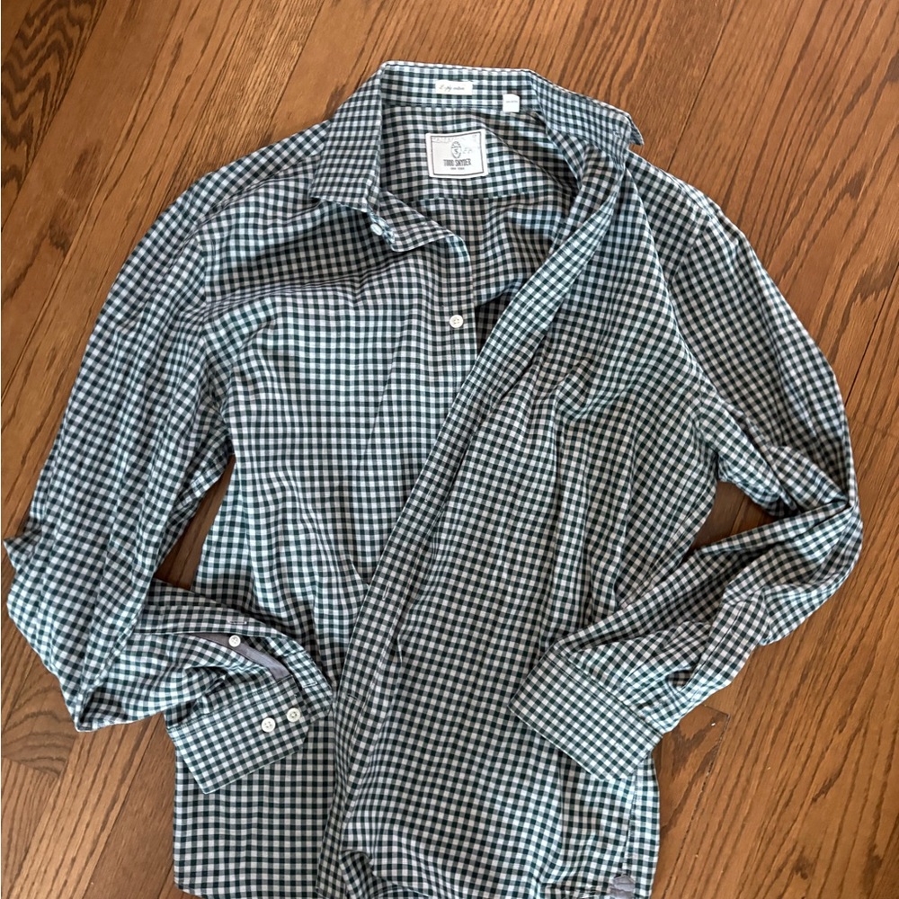 Todd Snyder Green and White Checkered Button-Up Shirt